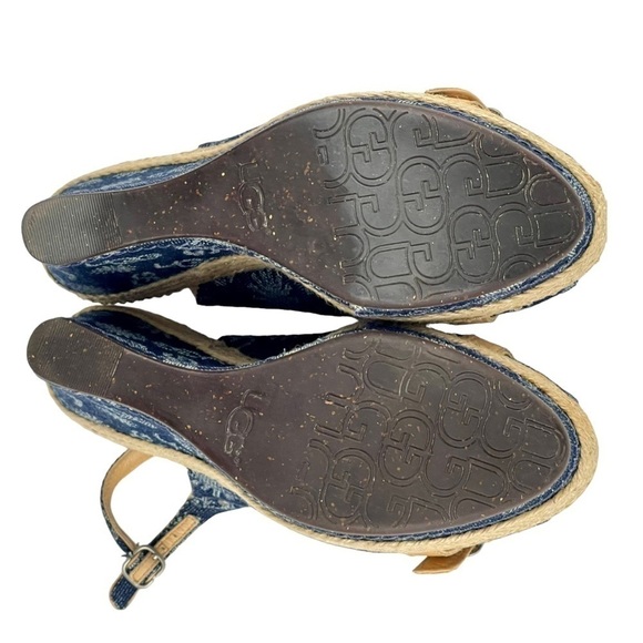 UGG NOELLA Y2K DENIM LOGO PEEP TOE SLINGBACK ESPADRILLE WEDGE HEELS - Picture 3 of 12